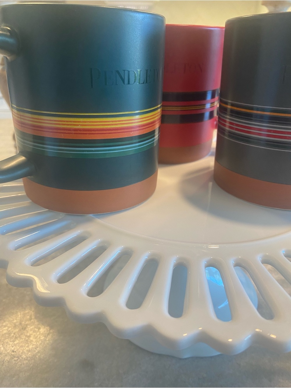 Pendleton Matte Green Ceramic Mug with Multicolor Stripe